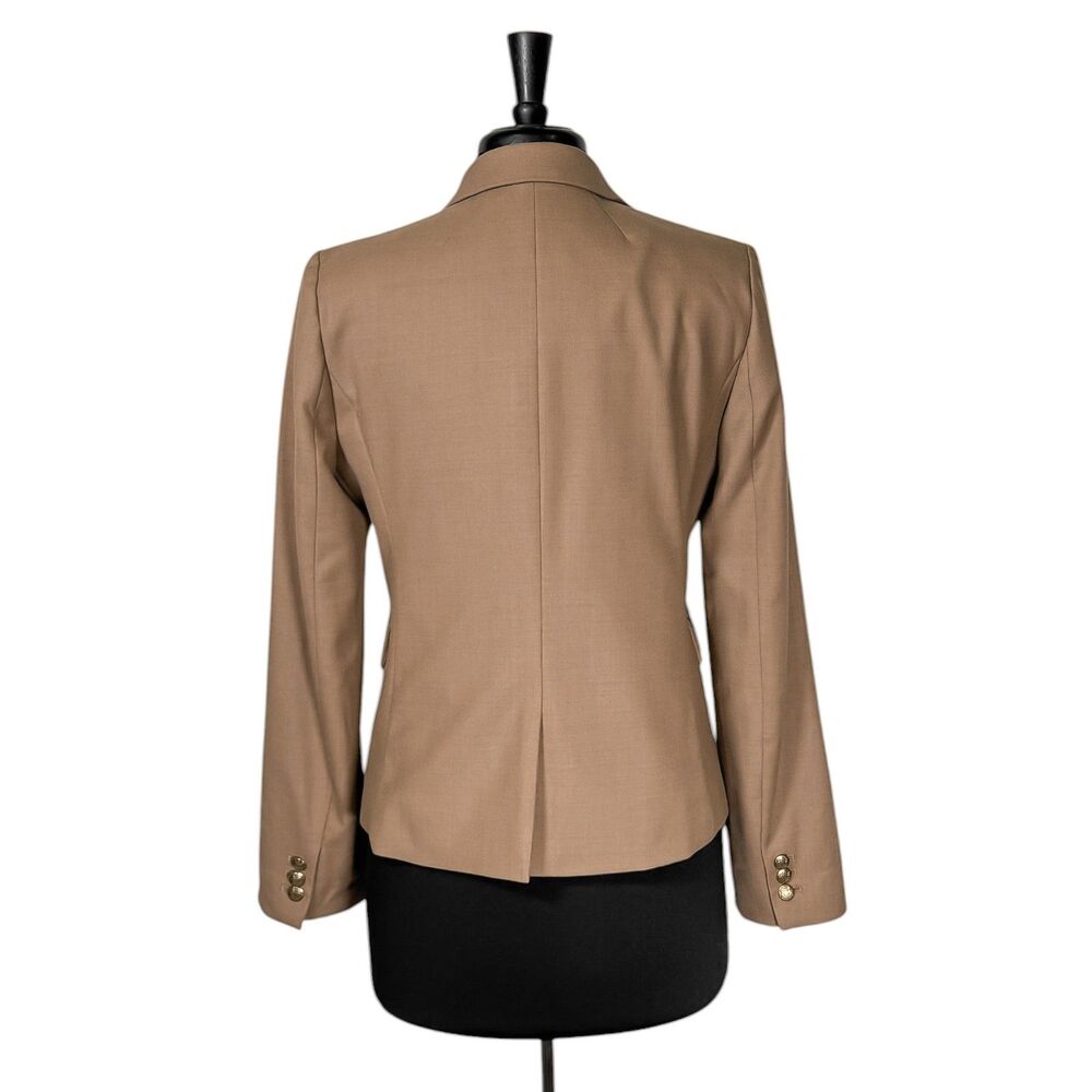 J Crew Womens 10 Tan Wool Blend Blazer Gold Crest Buttons Career Office Jacket - Picture 2 of 10